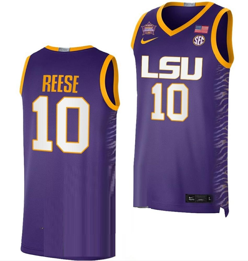 Angel Reese Jersey Lsu Tigers 2023 Ncaa Basketball National Champions Purple 10