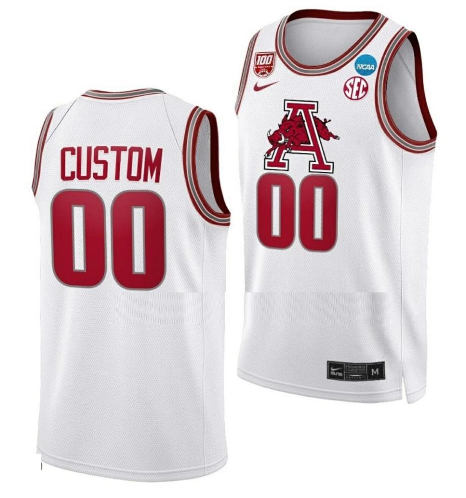 Arkansas Razorbacks Custom Jersey 2024 Ncaa March Madness Basketball White