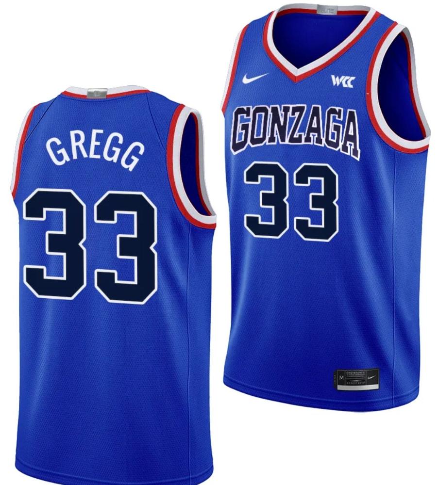Ben Gregg Jersey 33 Gonzaga Bulldogs Throwback Basketball Uniform 2023 24 Blue