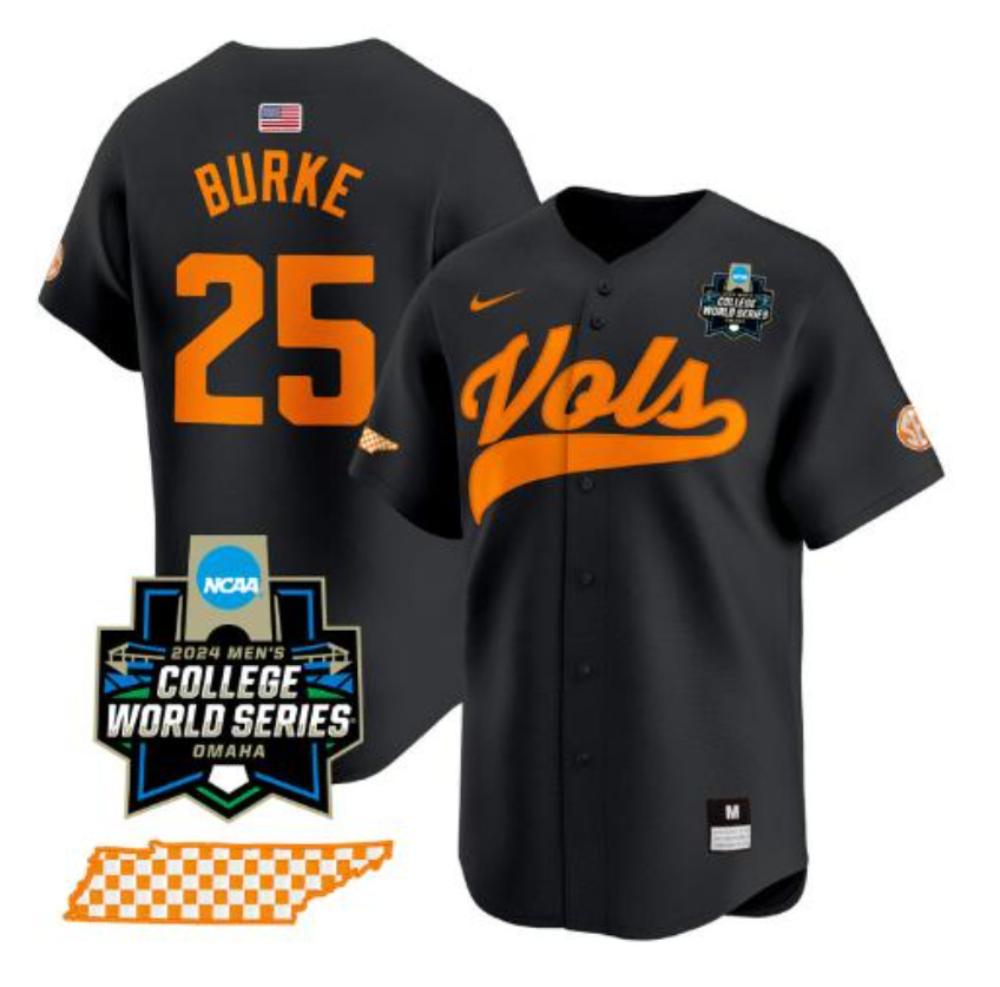 Blake Burke Jersey 25 Tennessee Volunteers 2024 World Series Map Baseball Black