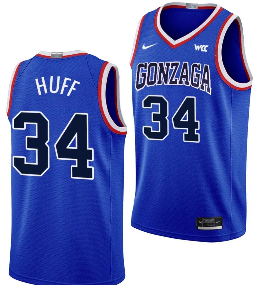 Braden Huff Jersey 34 Gonzaga Bulldogs Throwback Basketball Uniform 2023 24 Bl