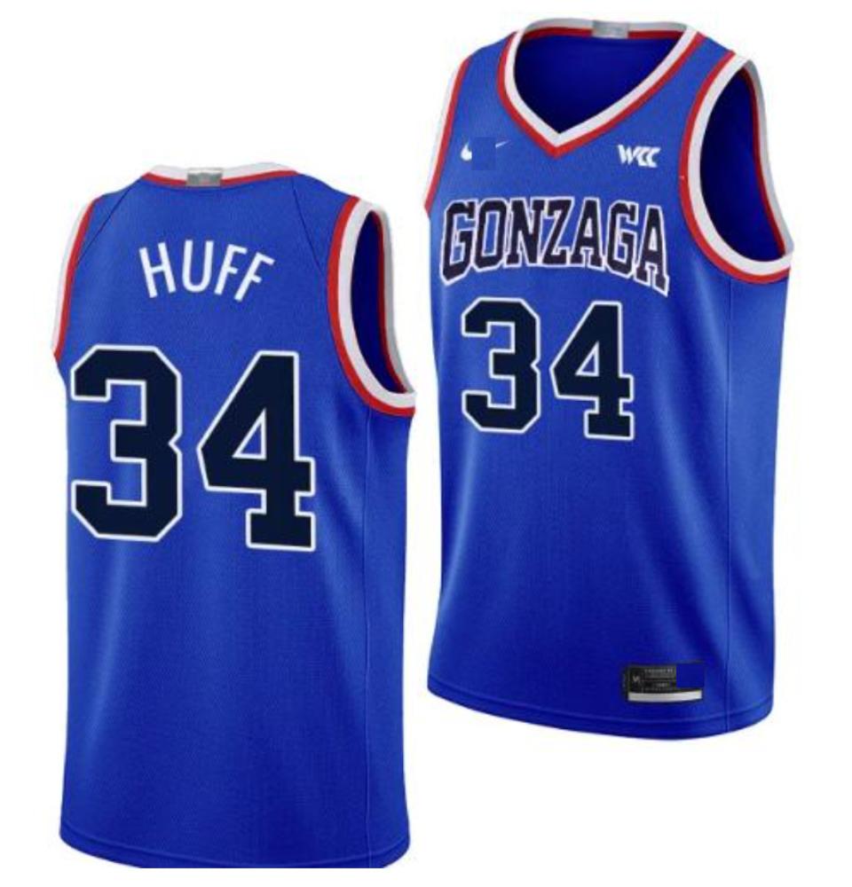 Braden Huff Jersey 34 Gonzaga Bulldogs Throwback Basketball Uniform 2024 Blue