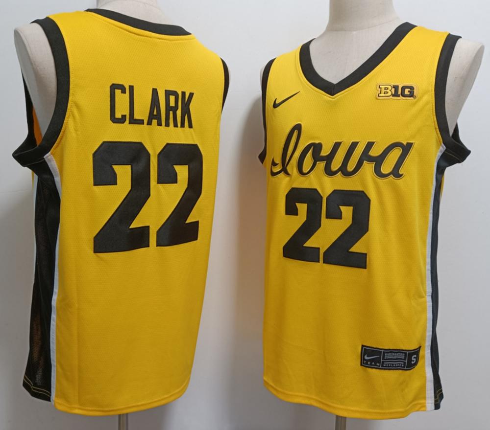 Caitlin Clark Jersey 22 Iowa Hawkeyes Asketball Stitched Yellow