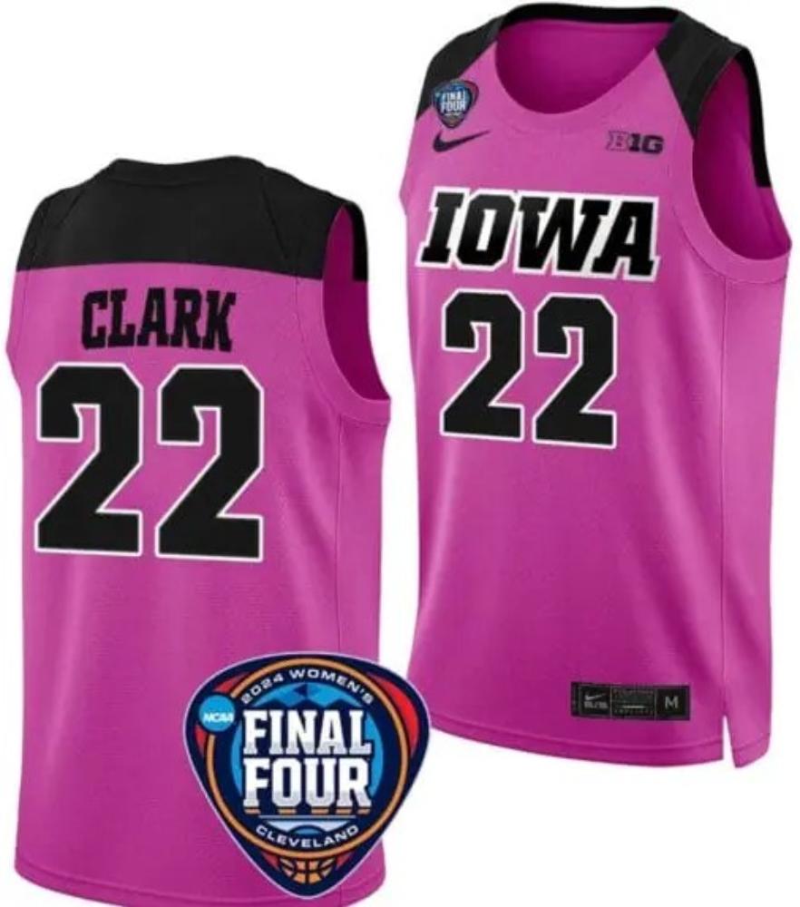 Caitlin Clark Jersey 22 Iowa Hawkeyes Basketball 2024 Ncaa Final Four Pink