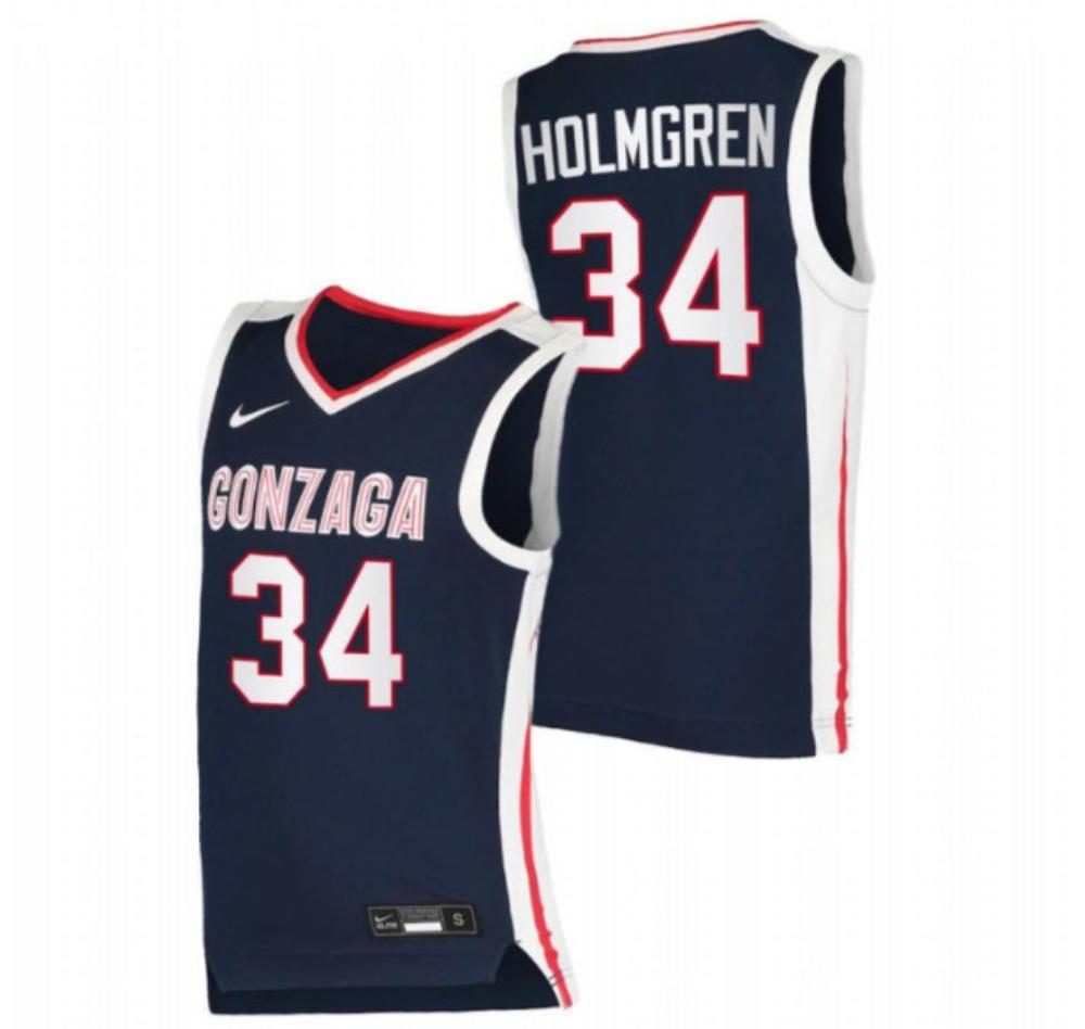 Chet Holmgren 34 Gonzaga Bulldogs Ncaa Basketball Navy Jersey