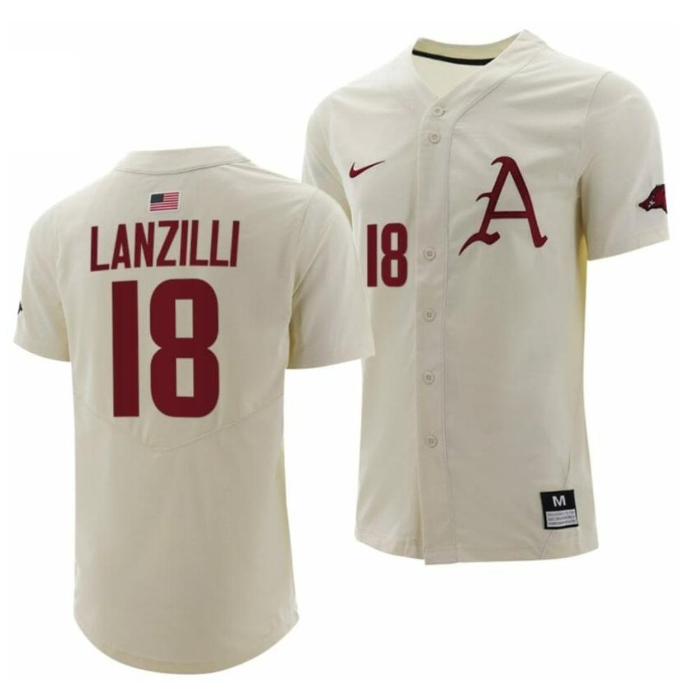 Chris Lanzilli 18 Jersey Ncaa 2024 Arkansas Razorbacks College Baseball Natural