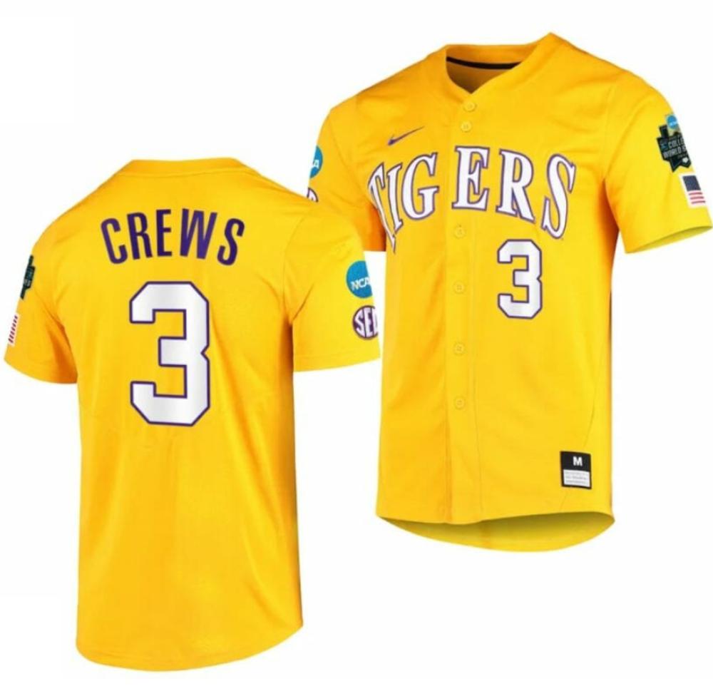 College World Series Dylan Crews Jersey Lsu Tigers Ncaa Baseball Gold 3