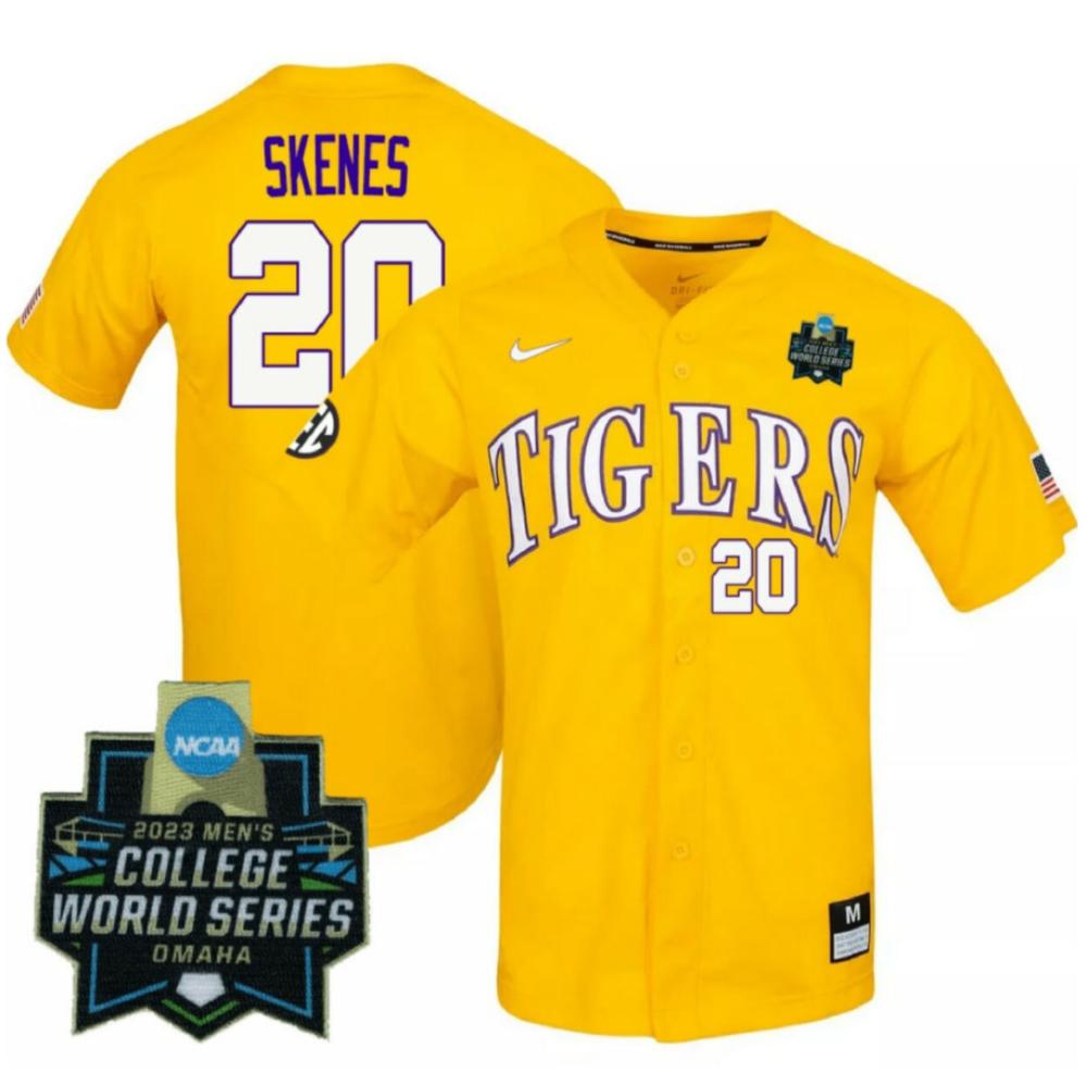 College World Series Paul Skenes Jersey Lsu Tigers Ncaa Baseball Gold 20