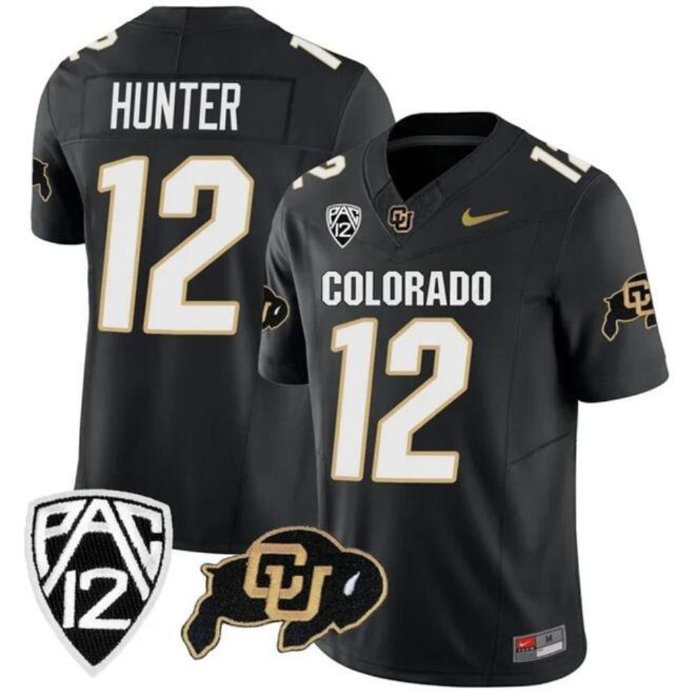 Colorado Buffaloes 12 Travis Hunter Black 2023 Fuse Stitched Football Jers