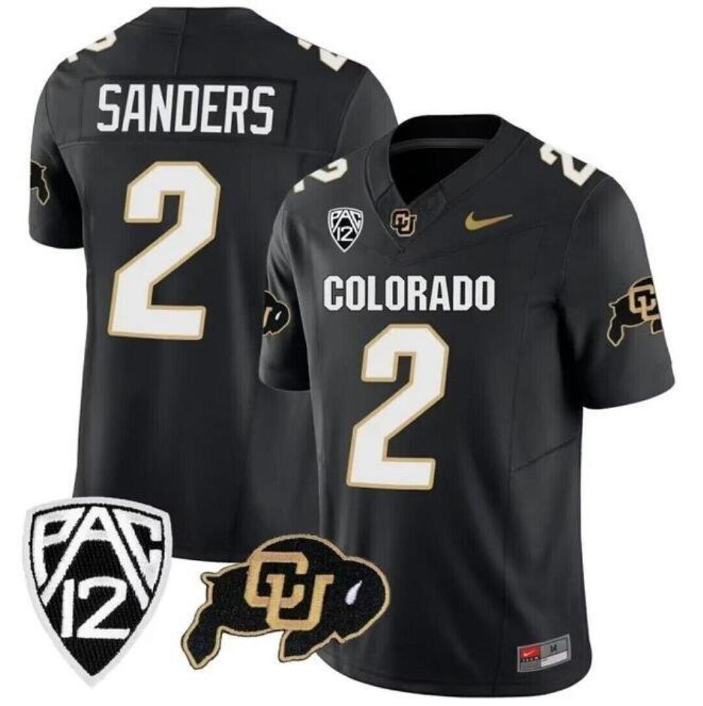 Colorado Buffaloes 2 Shedeur Sanders Black 2023 Fuse Stitched Football Jer