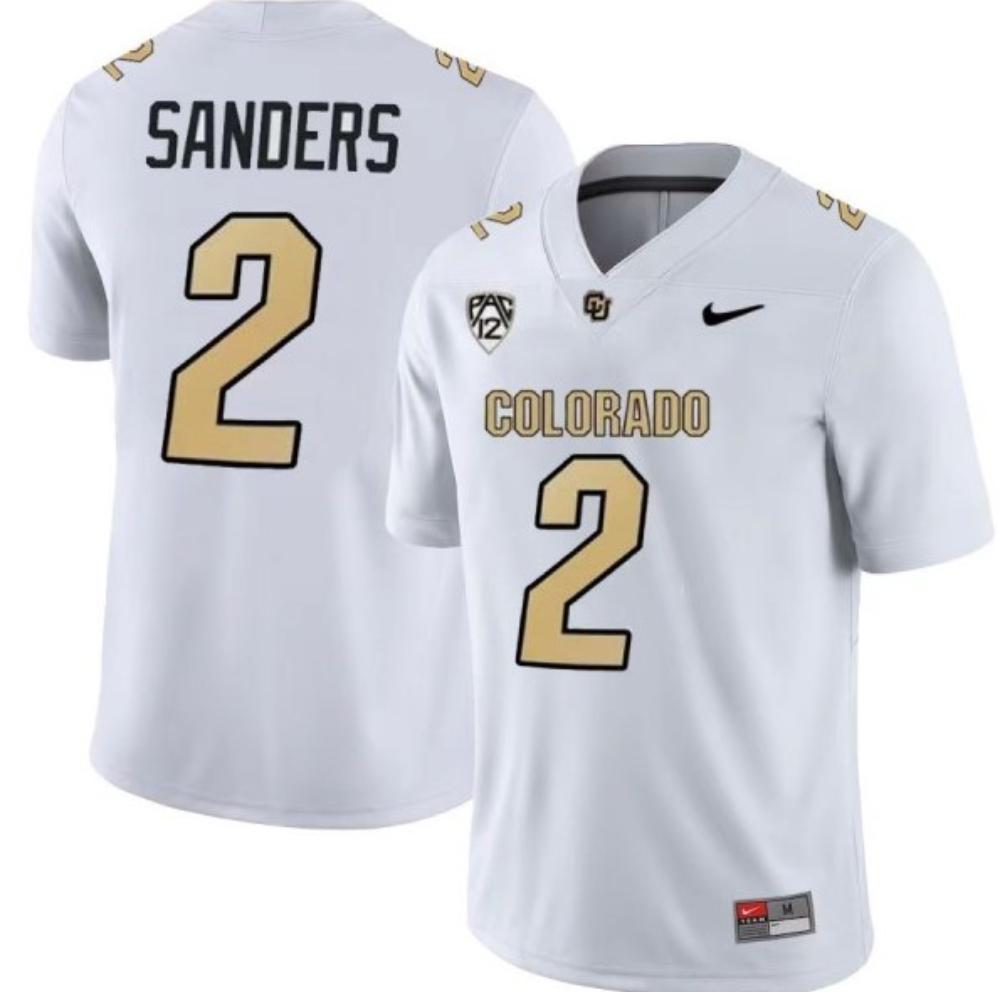 Colorado Buffaloes 2 Shedeur Sanders White 2023 Fuse Stitched Football Jer