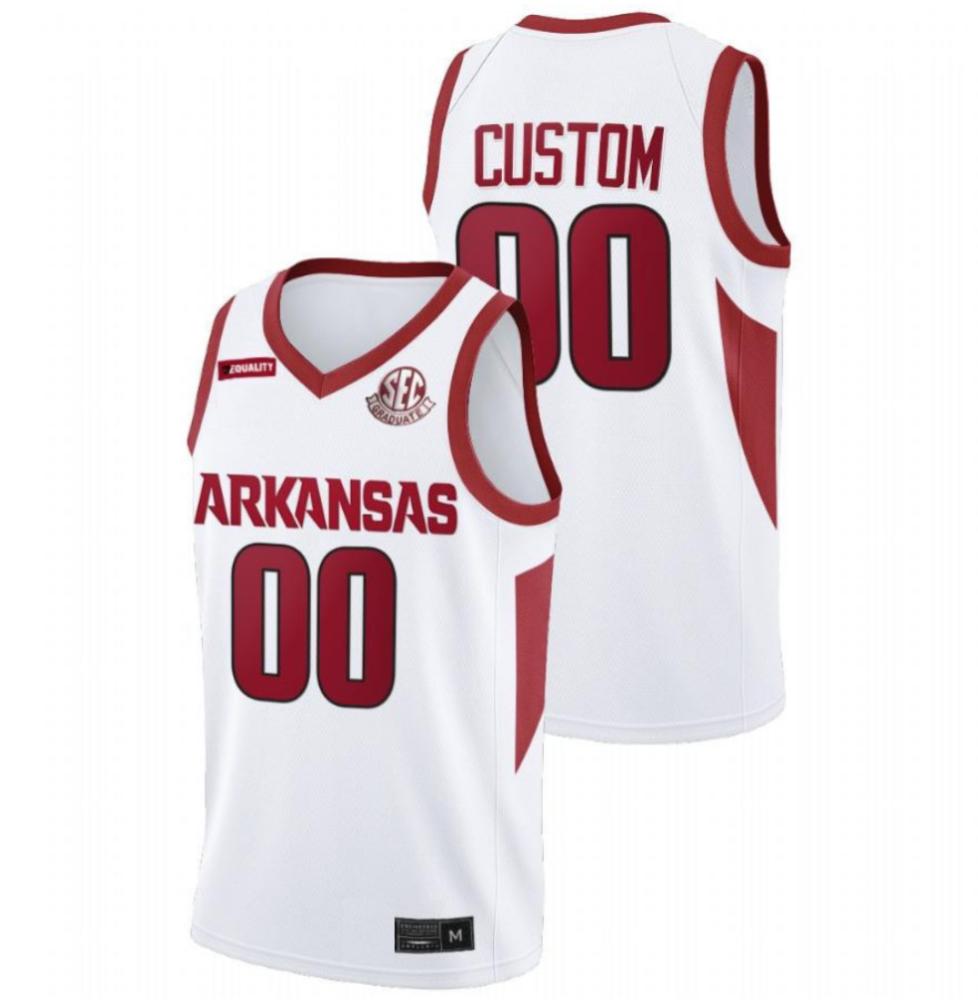 Custom 00 Arkansas Razorbacks College Basketball White Jersey