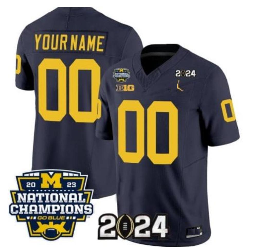 Custom 00 Jersey Michigan Wolverines National Champions Football Jersey Navy
