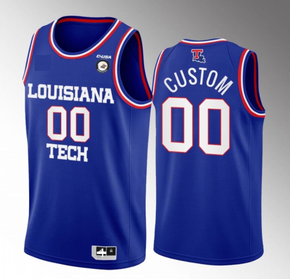 Custom 00 Louisiana Tech Bulldogs College Basketball Blue Jersey