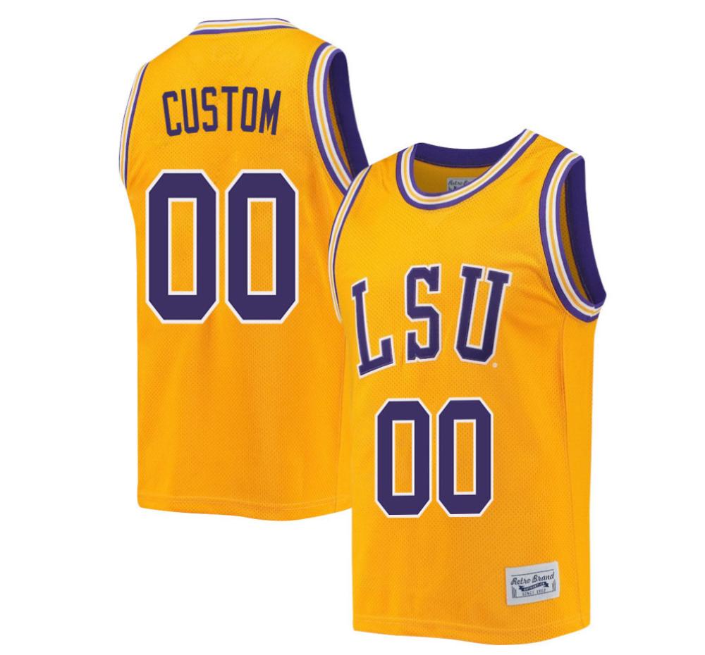 Custom 00 Lsu Tigers Ncaa Basketball Jersey Retro  Gold