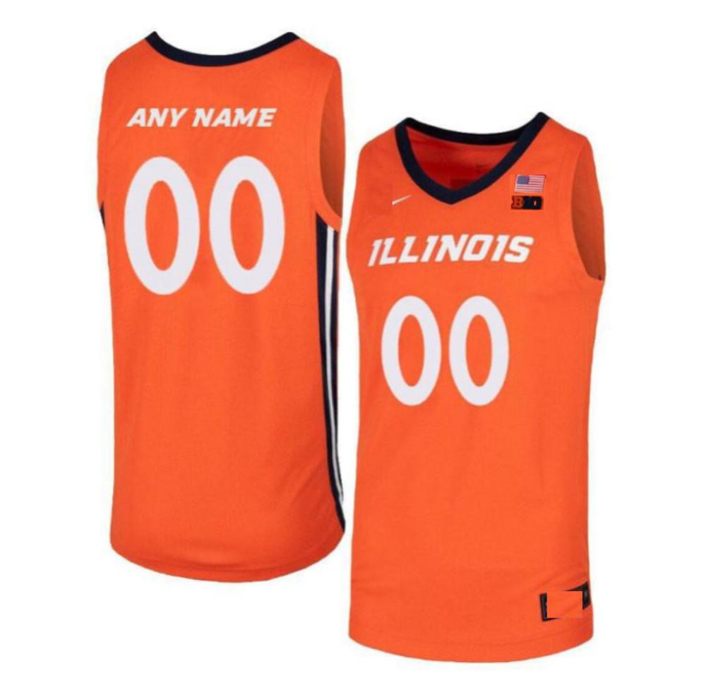Custom 00 Ncaa Illinois Fighting Illini College Basketball Jersey Orange