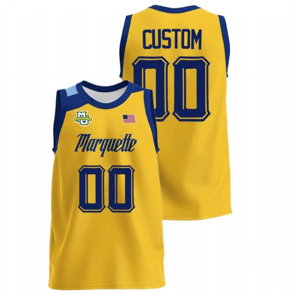 Custom 00 Ncaa Marquette Golden Eagles College Basketball Jersey Gold