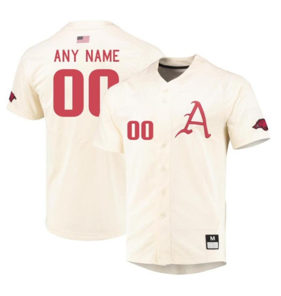 Custom Arkansas Razorbacks Baseball Jersey Name And Number College Cream