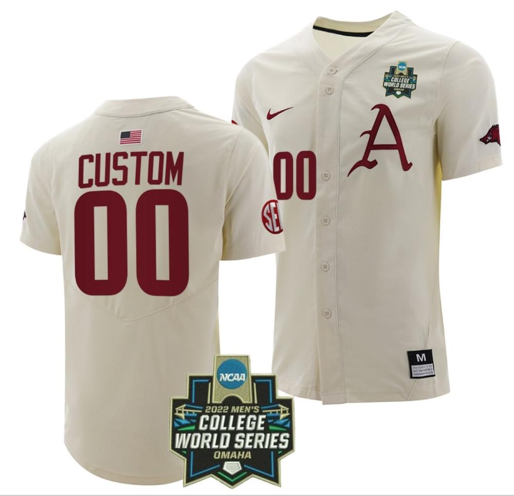 Custom Arkansas Razorbacks Baseball Jersey Ncaa 2022 College World Series White