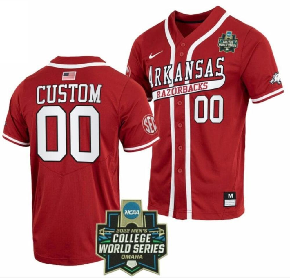 Custom Arkansas Razorbacks Jersey Baseball Ncaa College World Series Cardinal