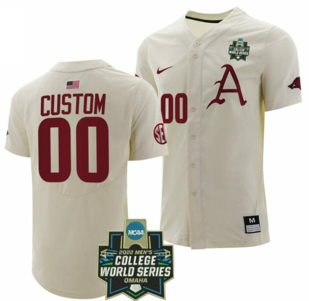 Custom Arkansas Razorbacks Jersey Baseball Ncaa College World Series White