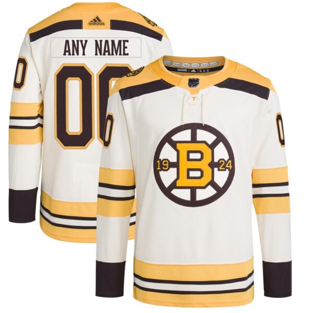 Custom Boston Bruins Hockey 100th Anniversary Cream Jersey All Stitched