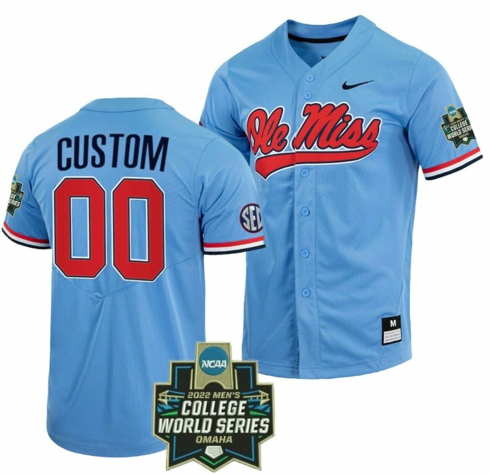 Custom Ole Miss Rebels Baseball Jersey Ncaa 2022 College World Series Blue