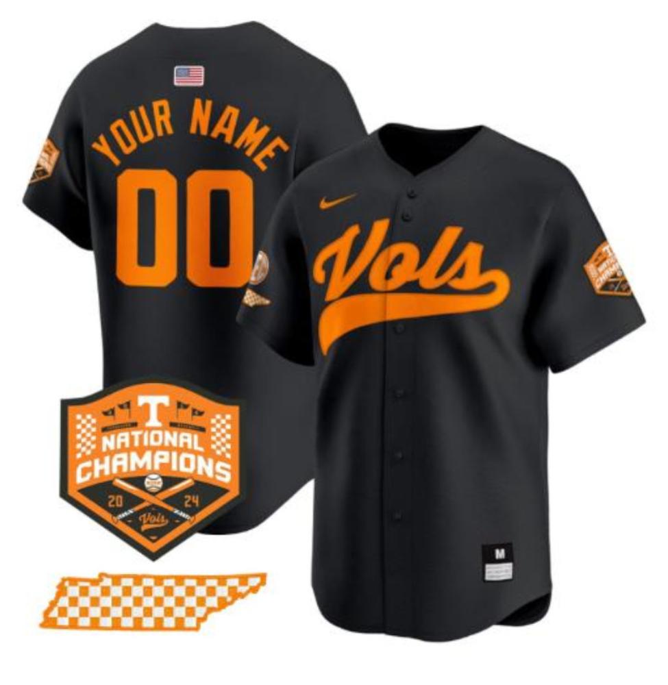 Custom Tennessee Volunteers Baseball Jersey Name And Number 2024 Champions Black