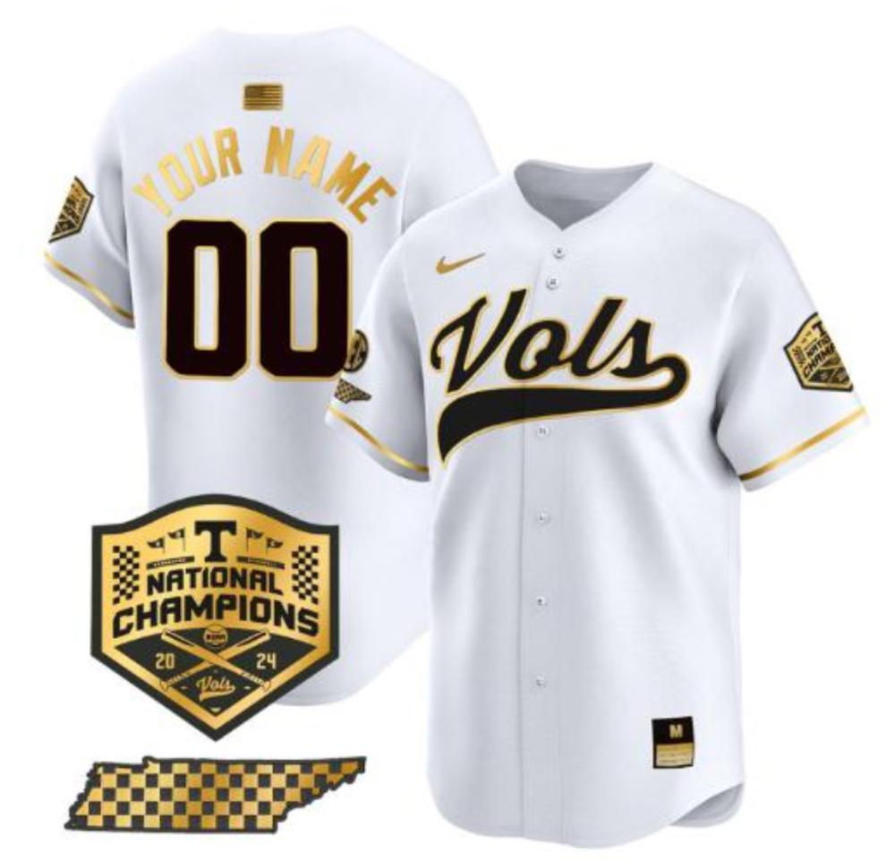 Custom Tennessee Volunteers Baseball Jersey Name And Number 2024 Champions Gold