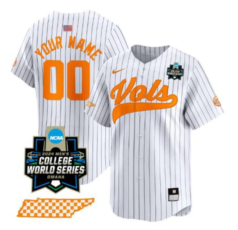 Custom Tennessee Volunteers Jersey 2024 World Series V2 Ncaa Baseball Pinstripe