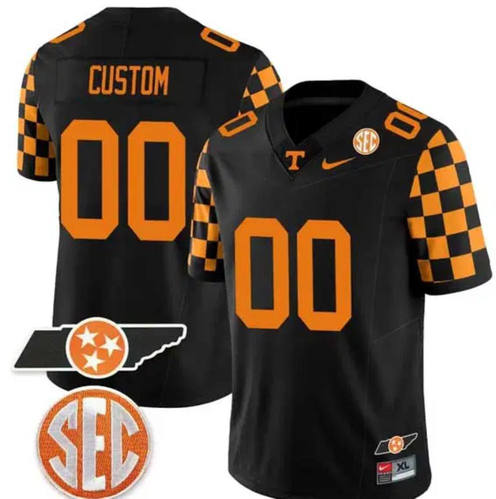 Custom Tennessee Volunteers Jersey Name And Number Checkerboard College Black