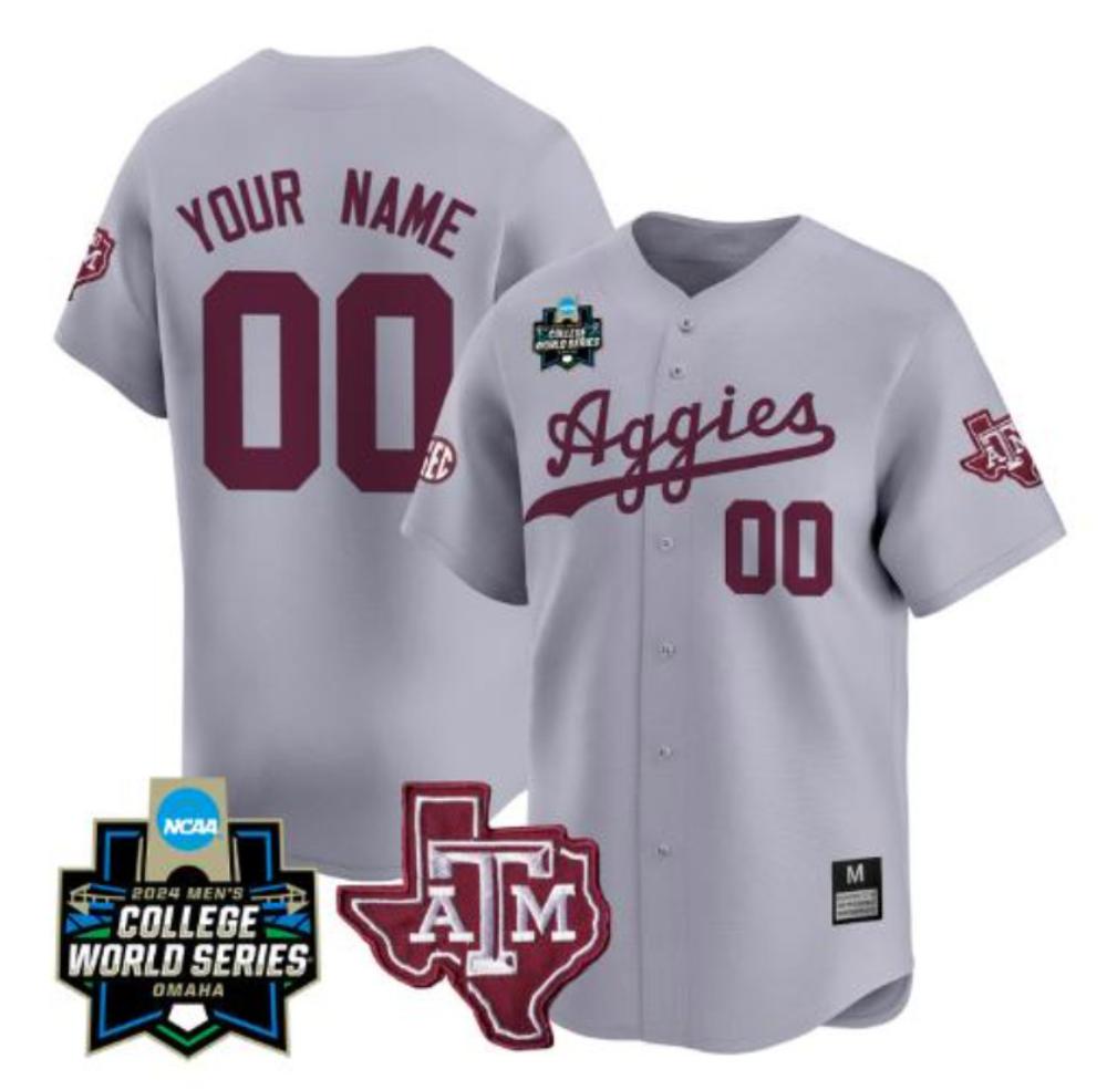 Custom Texas Am Aggies Jersey 2024 College World Series Ncaa Baseball Gray