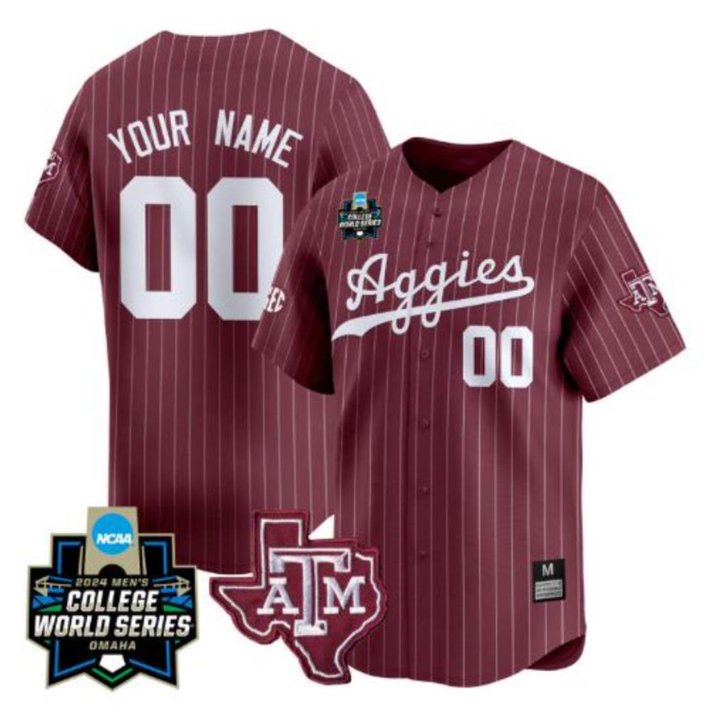 Custom Texas Am Aggies Jersey 2024 World Series Ncaa Baseball Maroon Pinstripe