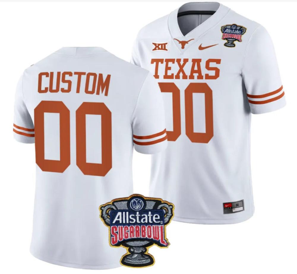 Custom Texas Longhorns Jersey Allstate Sugar Bowl Patch 2024 Football White