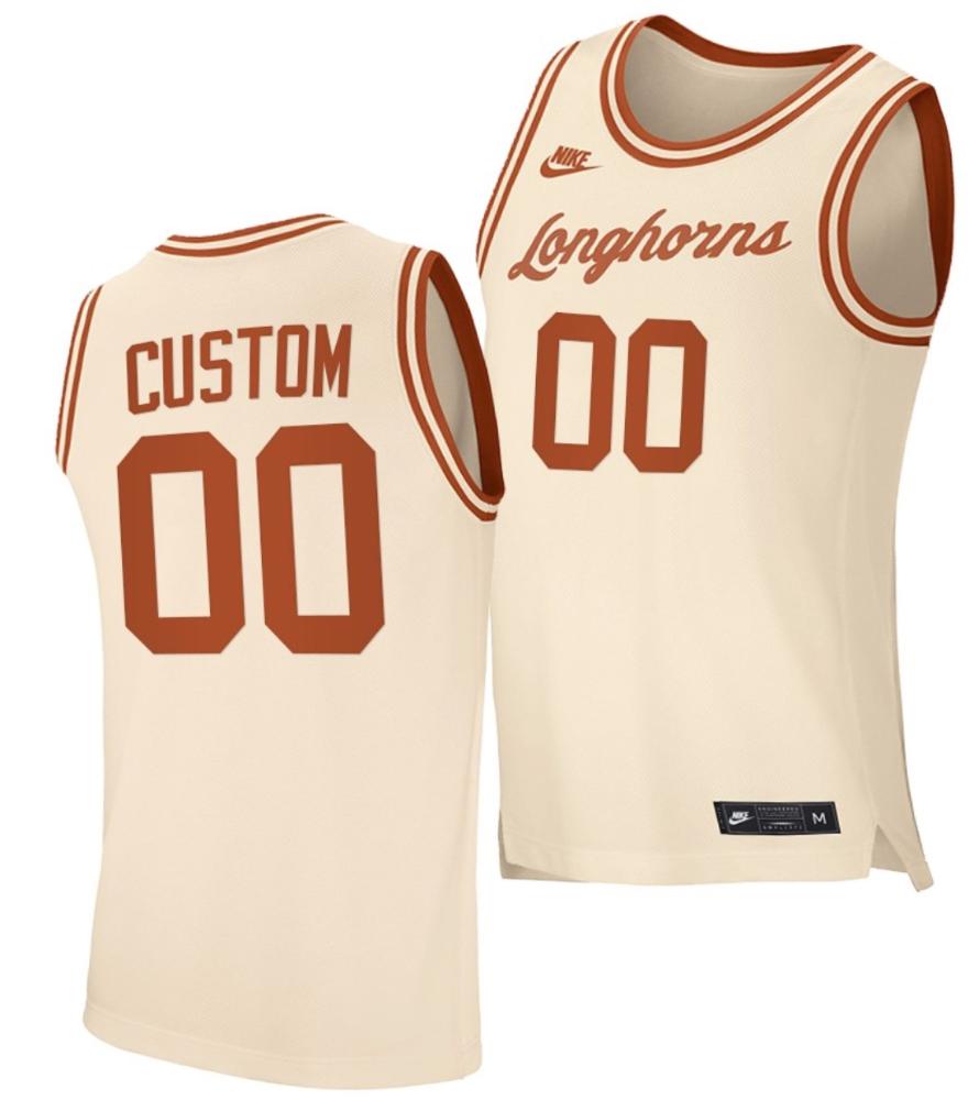 Custom Texas Longhorns Jersey College Basketball Cream Retro Replica Jersey