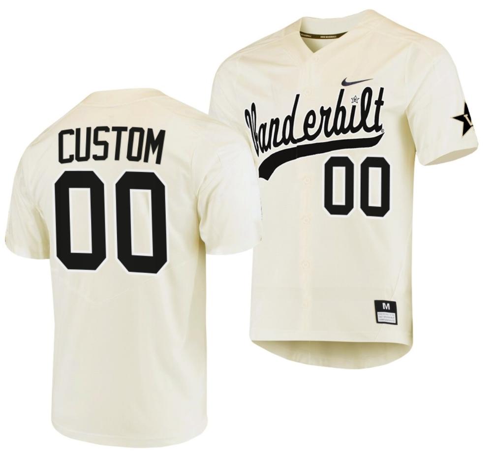 Custom Vanderbilt Commodores Baseball Jersey Name Number College Replica Cream
