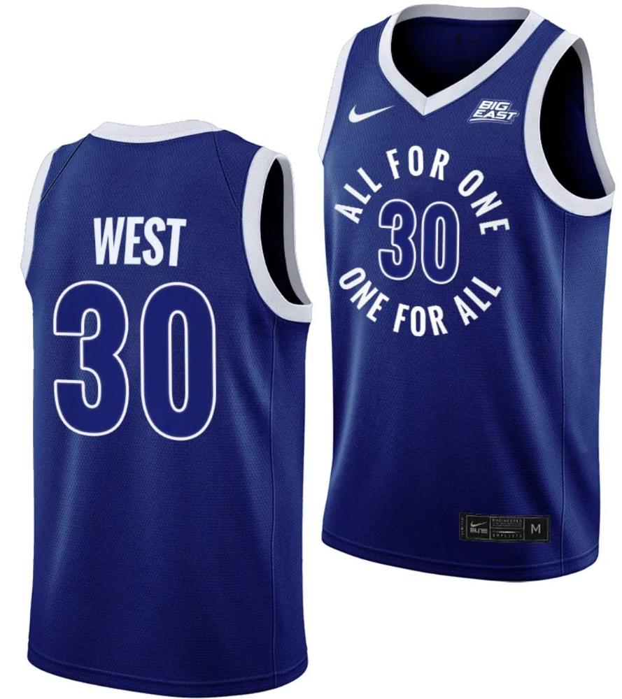 David West Jersey 30 Xavier Musketeers All For One Blue College Basketball Uni