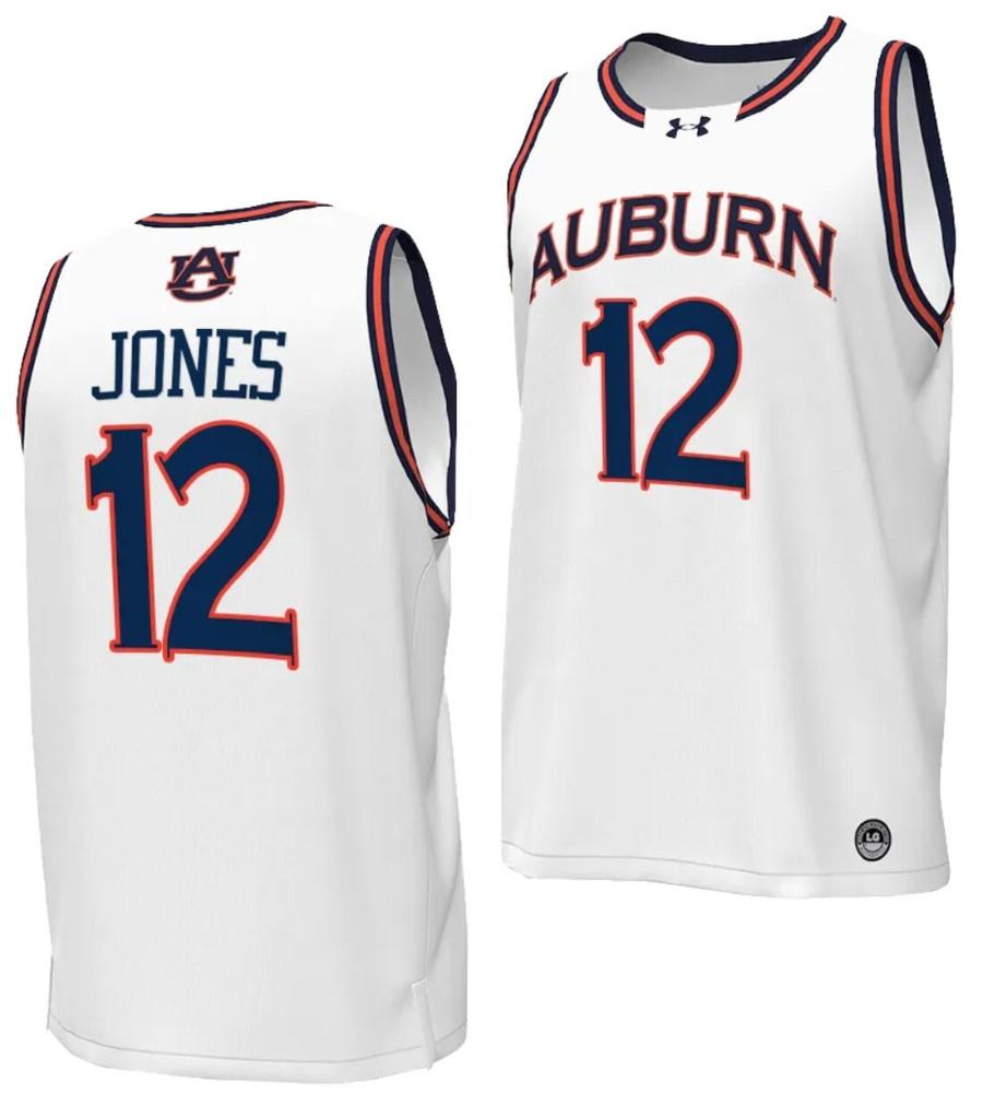 Denver Jones Jersey 12 Auburn Tigers Replica College Basketball 2023 24 White