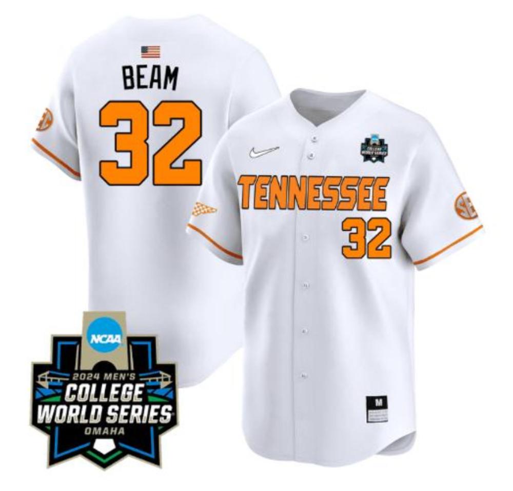 Drew Beam Jersey 32 Tennessee Volunteers 2024 World Series Ncaa Baseball White