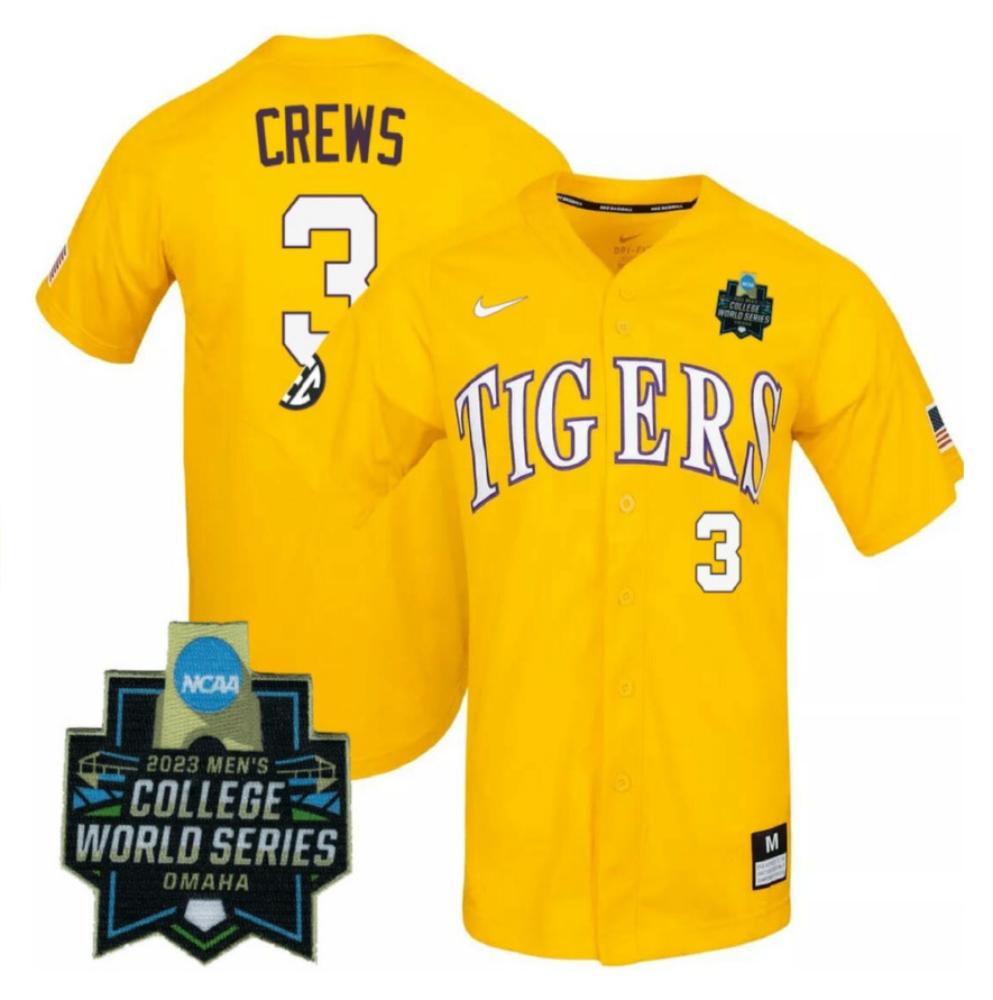 Dylan Crews Jersey 2023 World Series Lsu Tigers Baseball Ncaa College Yellow 3