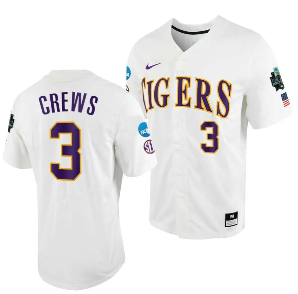 Dylan Crews Jersey Lsu Tigers 3 White College World Series Ncaa Baseball