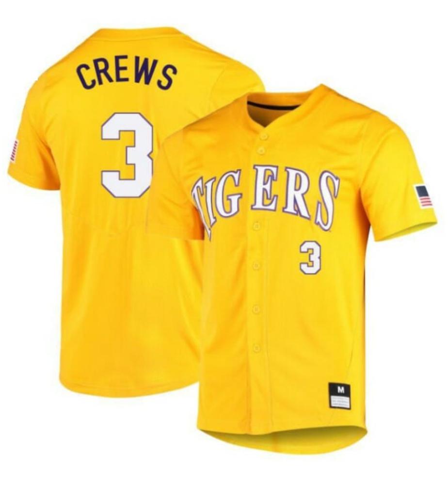 Dylan Crews Jersey Lsu Tigers Baseball Ncaa College Yellow Alumni 3