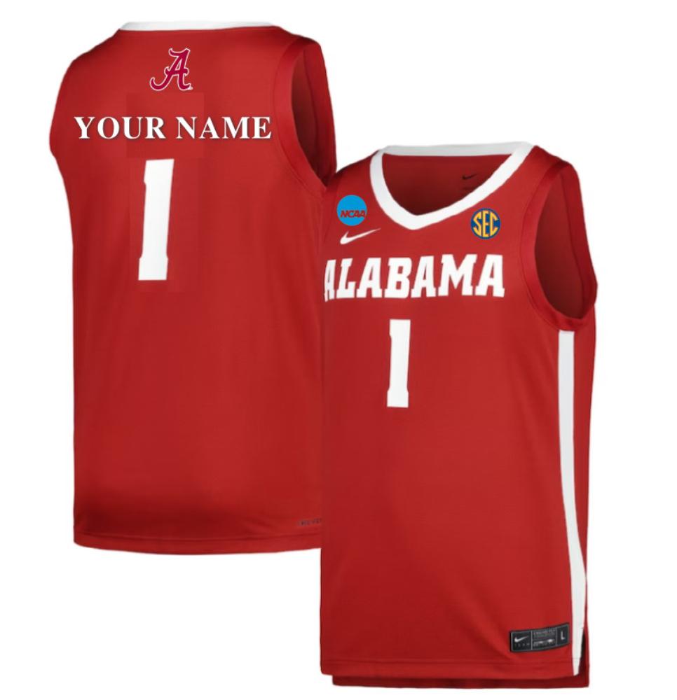 Fans Custom Red Jersey Alabama Crimson Tide Basketball 2024 Ncaa Championship