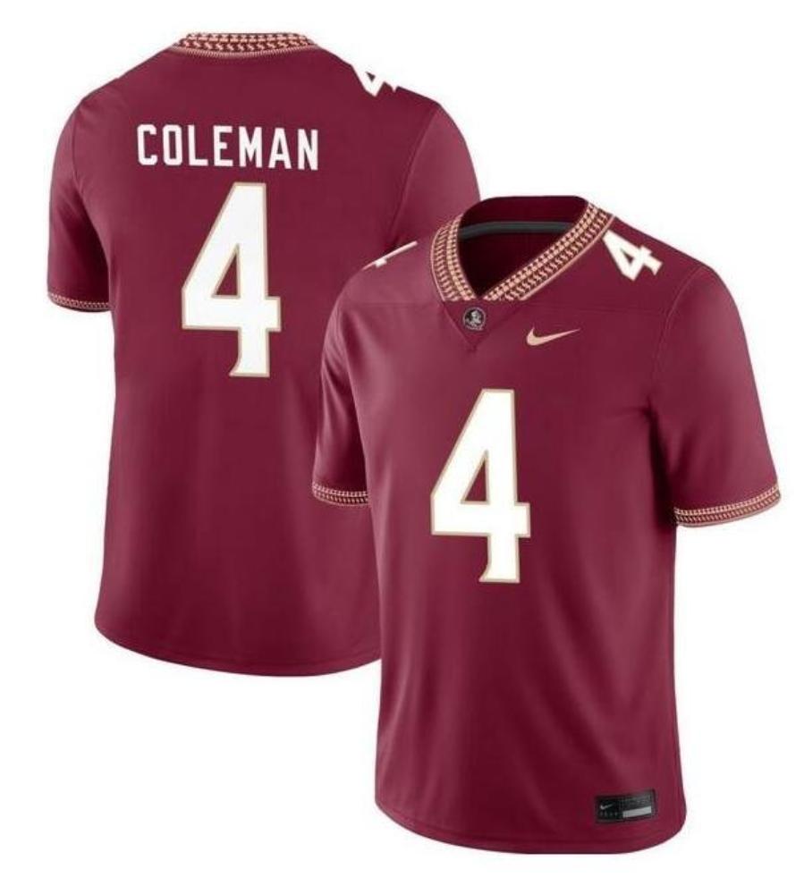 Florida State Seminoles 4 Keon Coleman Garnet Stitched Football Jersey
