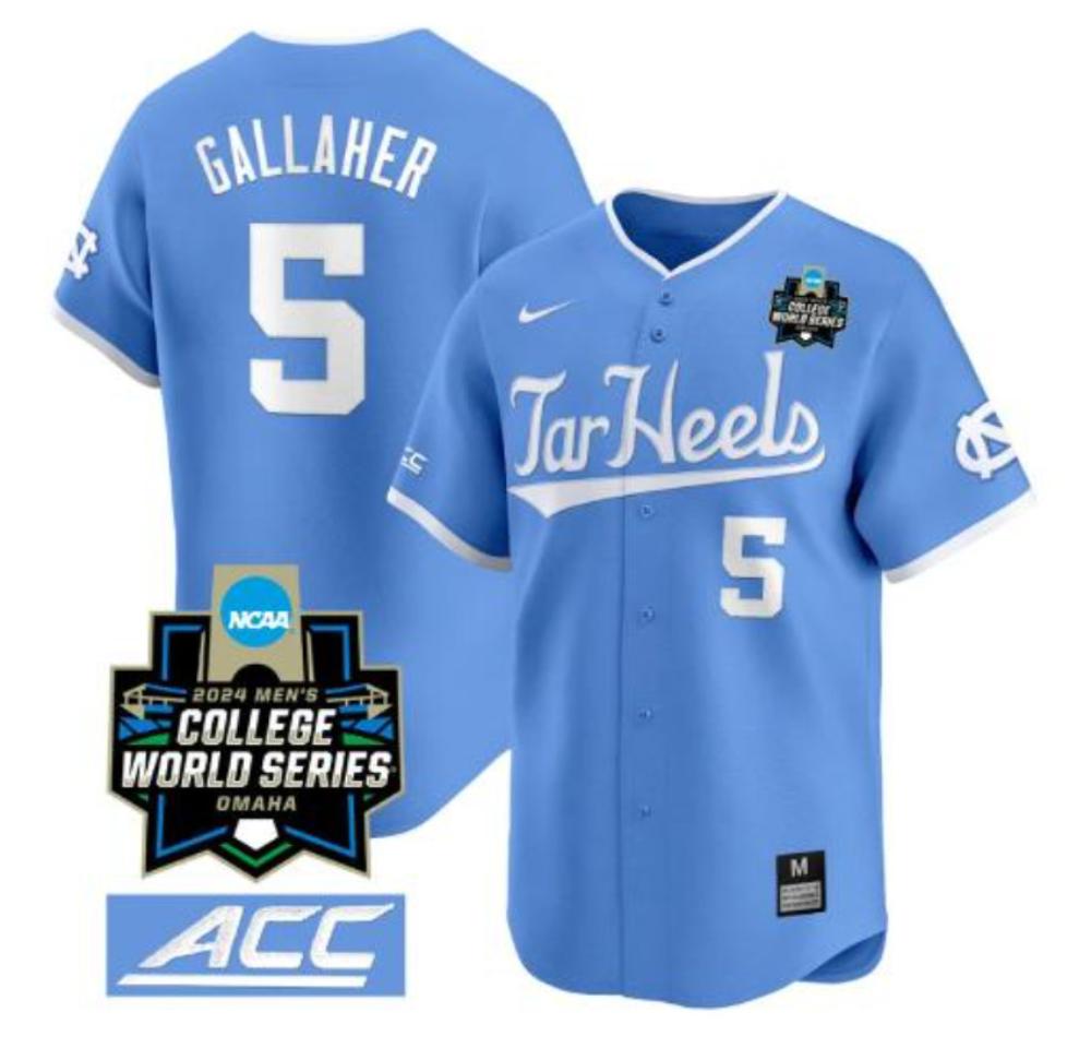 Gavin Gallaher Jersey 5 North Carolina 2024 World Series Ncaa Baseball Blue