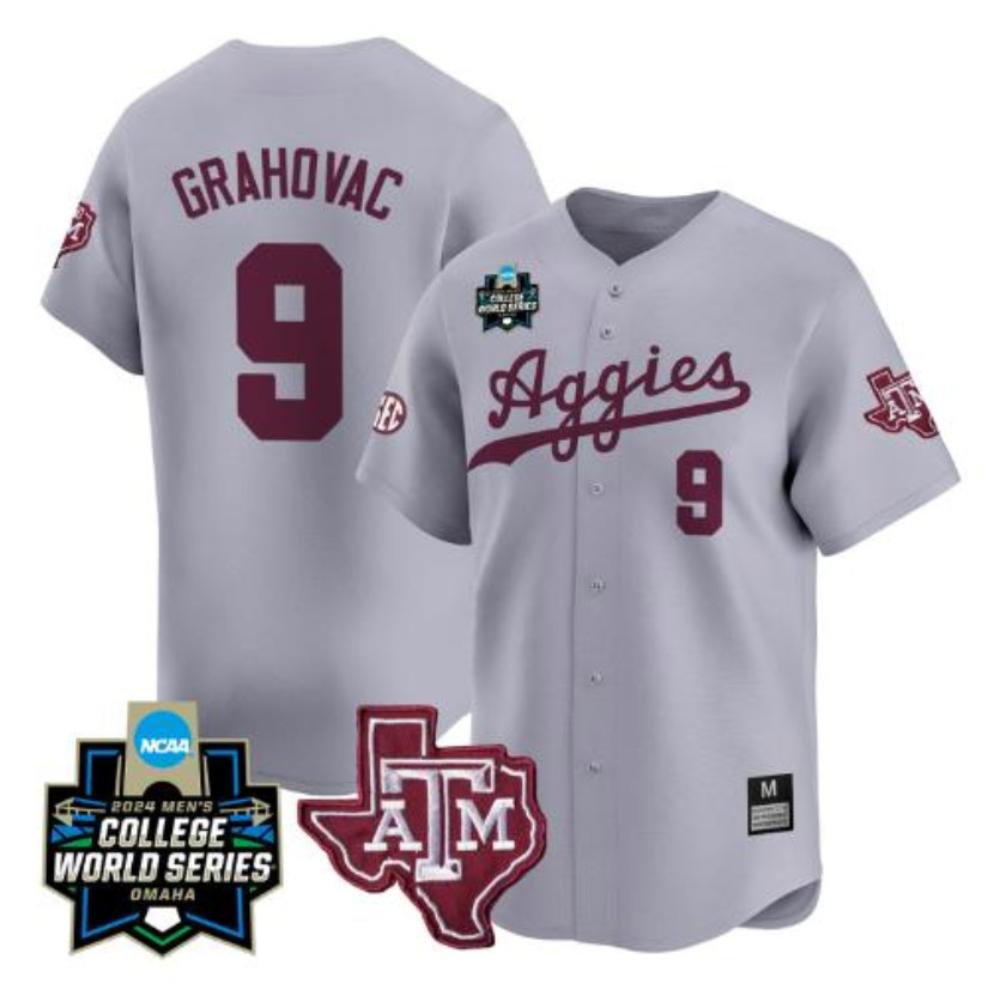 Gavin Grahovac Jersey 9 Texas Am Aggies 2024 World Series Ncaa Baseball Gray