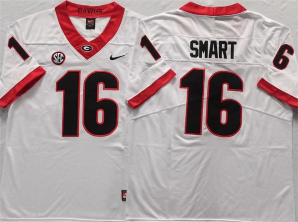 Georgia Bulldogs 16 Smart White College Football Stitched Jersey