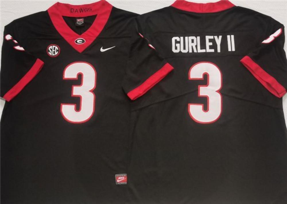 Georgia Bulldogs 3 Gurley Ii Black College Football Stitched Jersey
