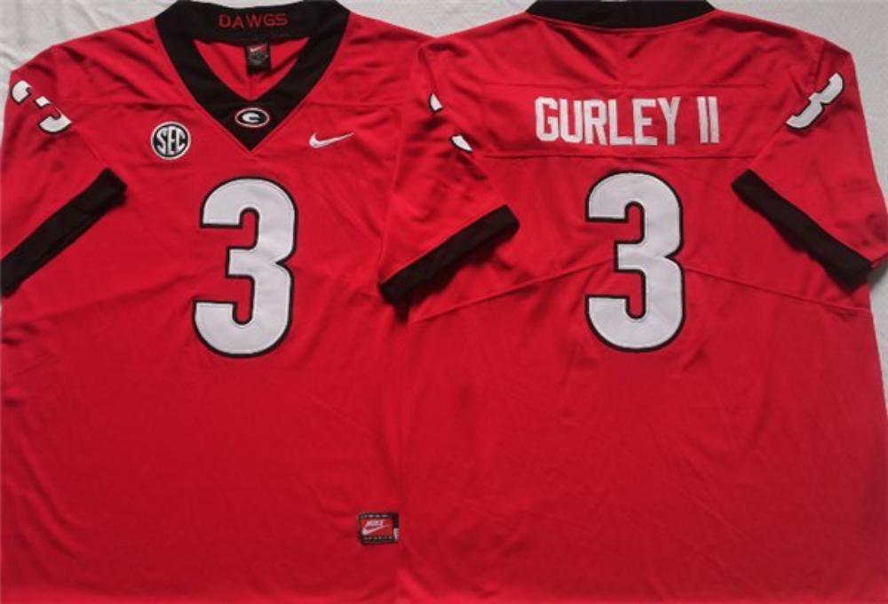 Georgia Bulldogs 3 Gurley Ii Red College Football Stitched Jersey