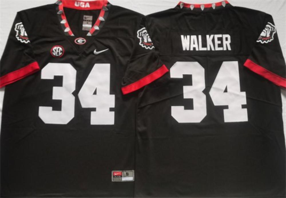 Georgia Bulldogs 34 Walker Black College Football Stitched Jersey